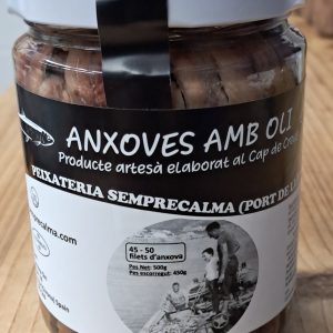 Filet d´anxova en oli d´oliva. Envàs de 50 filets.